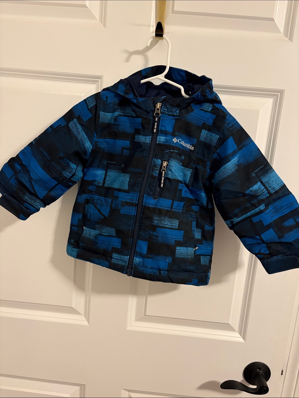 Columbia Kids Blue & Black Patterned Hooded Puffer Jacket